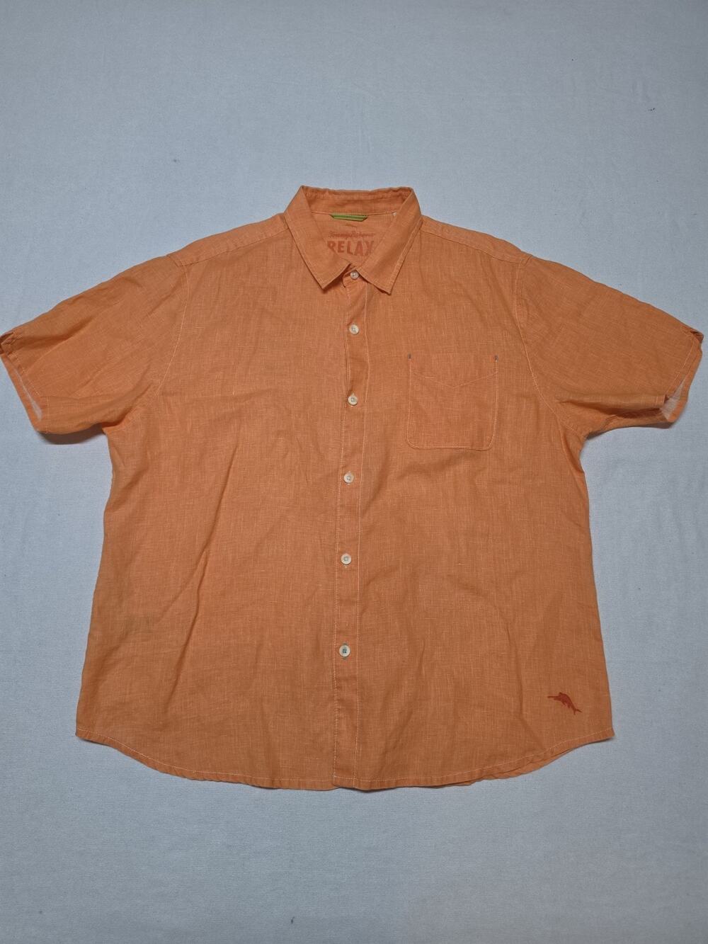 Tommy Bahama Relax Mens XXL Coral Pink 100% Linen Short Sleeve Button Up Shirt